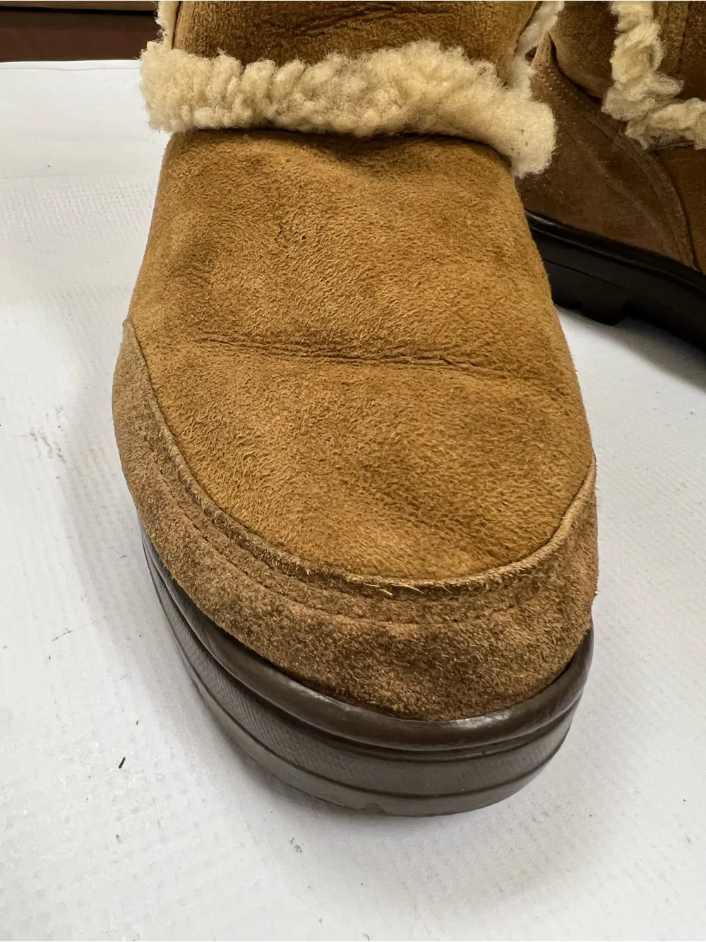 UGG Sundance Tall Winter Sheepskin Fur Boots Chestnut Suede Shearling Vintage